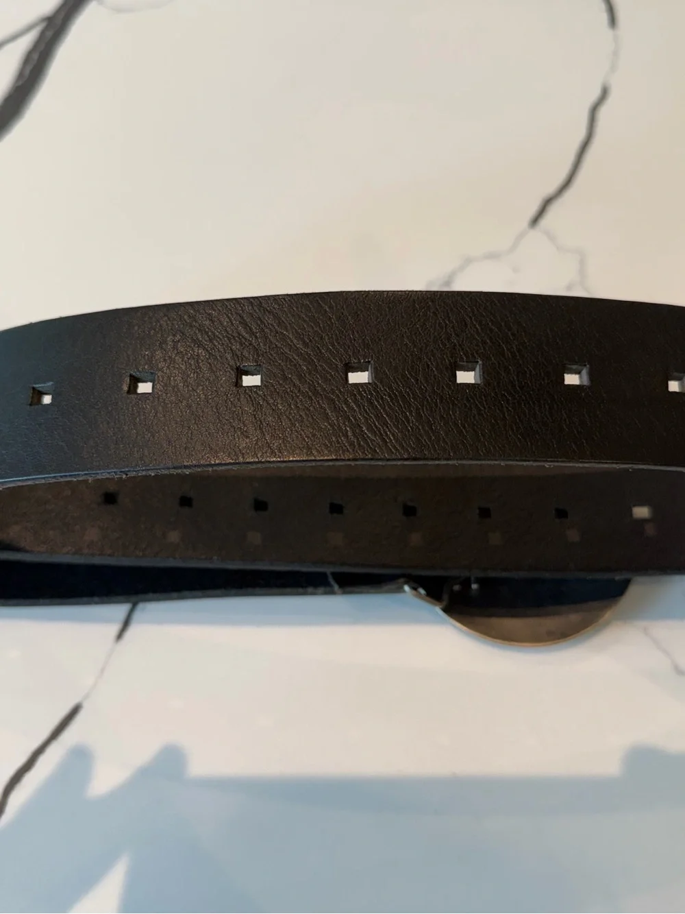 Classic Black Leather Belt with Round Gunmetal Buckle